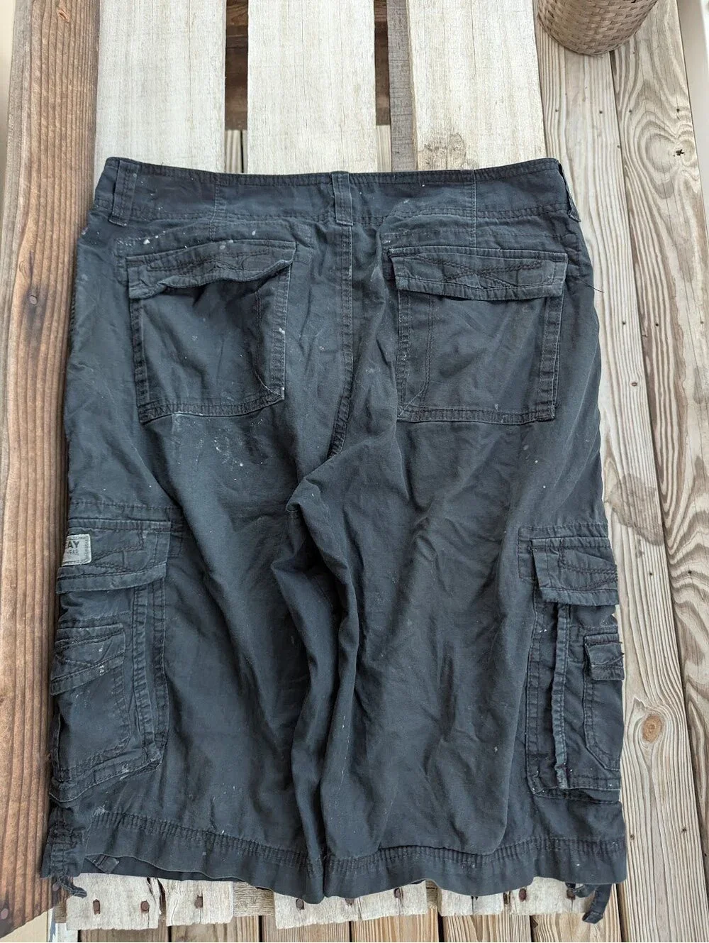 Unionbay 36 Y2K Black Distressed Paint Splatter Cargo Shorts Workwear 14 inseam